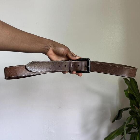 Vintage unisex distressed boho grunge Brown genuine leather belt‎ size 40 main image 4